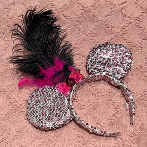 Disney Sequin Mouse Ears with Pink and Black Feathers